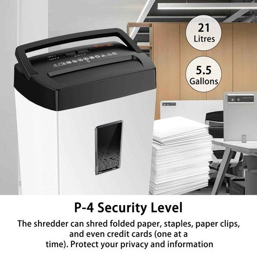 Bonsaii Heavy-Duty Shredder, Up to 12 Sheets, P-4 high Security, Credit Cards, Mail, & Staples, 5.5-Gallon bin with a Transparent Window, Suitable for Heavy-Duty use in Home Offices, White & Black