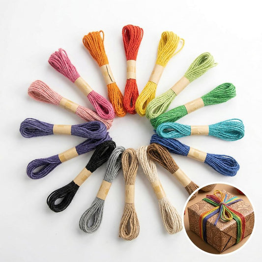 15 Colors Jute Twine String - Sukh 2mm Colored Craft Twine Rope, Total 164 Yards, Thin Handfasting Cord for Gift Wrapping, Christmas Decoration, Artwork & Picture Display