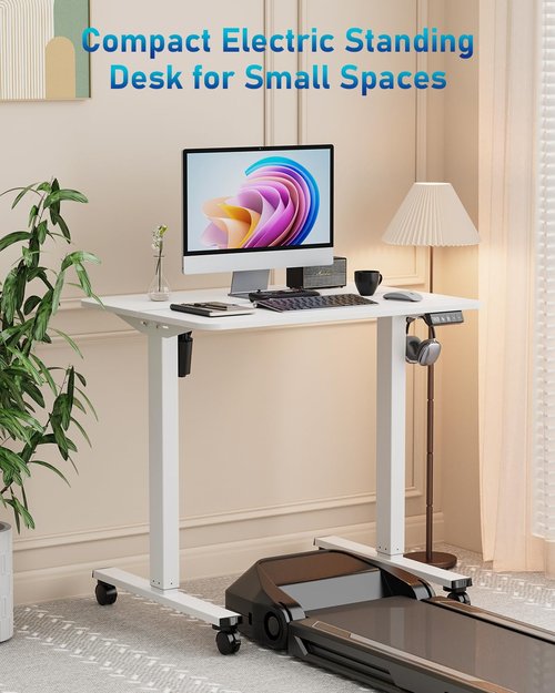 Xyndyx Small Height Adjustable Electric Standing Desk, 31.5" x 23.6" Sit Stand up Desk with Splice Board, Ergonomic Rising Computer Home Office Desk Table with Memory Preset, White Frame/White Top