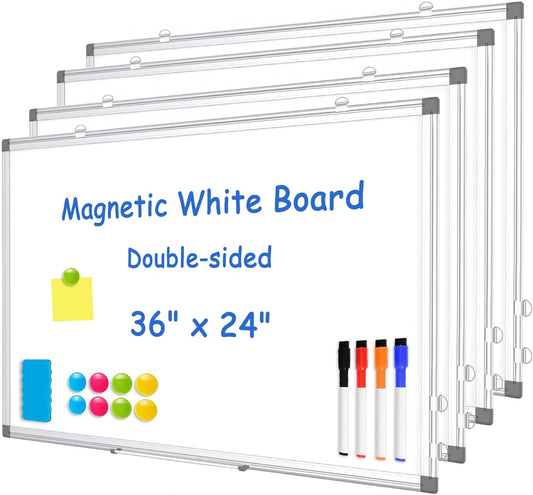 WALGLASS Double-Sided Dry Erase White Board - 36" x 24" | Wall-Mounted with Silver Aluminum Frame