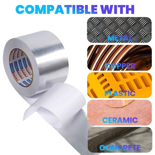 ADHES Premium Aluminum Foil Tape, 4 Inch x 164 Feet (55 Yards), 6Rolls Heat Proof Tape Withstand from 80°C to 100°C, Metal Duct Tape for HVAC, Sealing & Patching, Dryer Vents Pipe