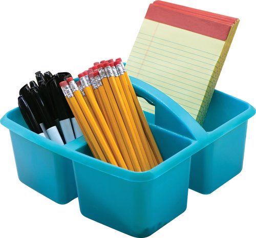 Teacher Created Resources Portable Plastic Storage Caddy for Classrooms, Kids Room, and Office Organization, 3 Compartment, Teal, 6-Pack