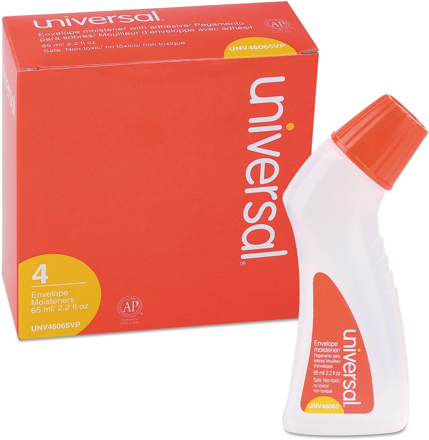 Universal 46065VP Envelope Moistener - Clear Adhesive Solution, 2.2 oz Bottle, 4-Pack