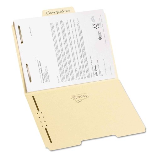 Smead SuperTab® Fastener File Folder, 2 Fasteners, Oversized Reinforced 1/3- Cut Tab, Guide Height, Letter Size, Manila, 50 Each per Box (14535)
