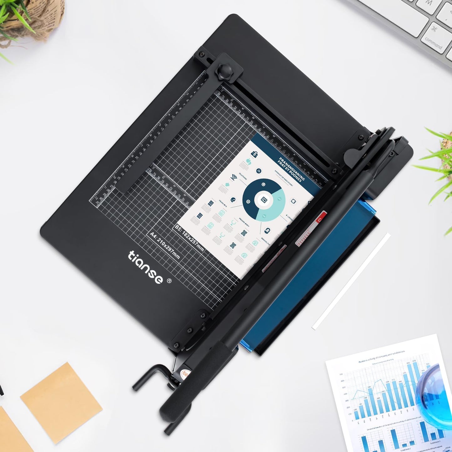 TIANSE Heavy Duty Guillotine Paper Cutter A4 12" Guillotine Paper Cutter 400 Sheet Capacity Solid Steel Construction with Double Safety Protection Perfect for Trimming Paper Cardstock Matboard Black