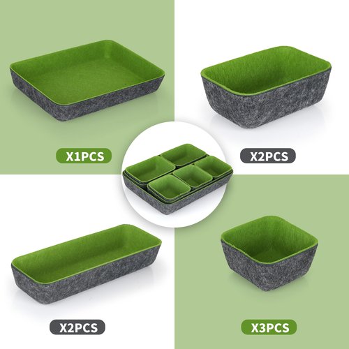 POTTIIS 8pcs Drawer Organizers, Separators, Storage Box,Felt Storage Bins Inserts Tool Containers Toy Basket Shelf Cubes Foldable Drawer Dividers Desk Organisers - Green&Grey