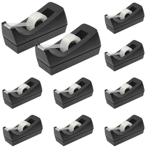 Ayearparty 10 Pack Desktop Tape Dispenser Bulk Black Tape Roll Dispenser Non Skid Base Desk Tape Holder for Office School Home (Tape Not Included)