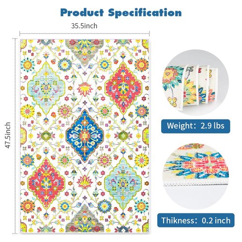 Office Chair Mat for Hardwood Floor, Anti-Slip Under Desk Rug for Rolling Chair on Hard & Carpeted Floors Protector, 36"x48" Boho Style Washable Computer Floor Mat for Office Gaming Home