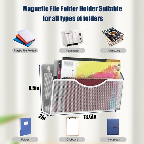 LQPAFZ 4PCS Magnetic File Holder - No Drilling Magazine Paper Document Holder, Hanging File Organizer for Refrigerators, Whiteboards & File Cabinets