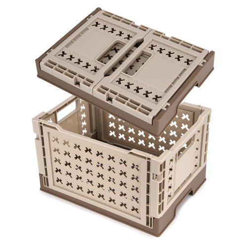 Domiella 2-Pack Foldable High-Strength PP Ventilated Baskets - 12L Collapsible Storage Bins for Kitchen, Camping, Office & Home, Wear Resist Indoor Outdoor Organizer, Medium Brown