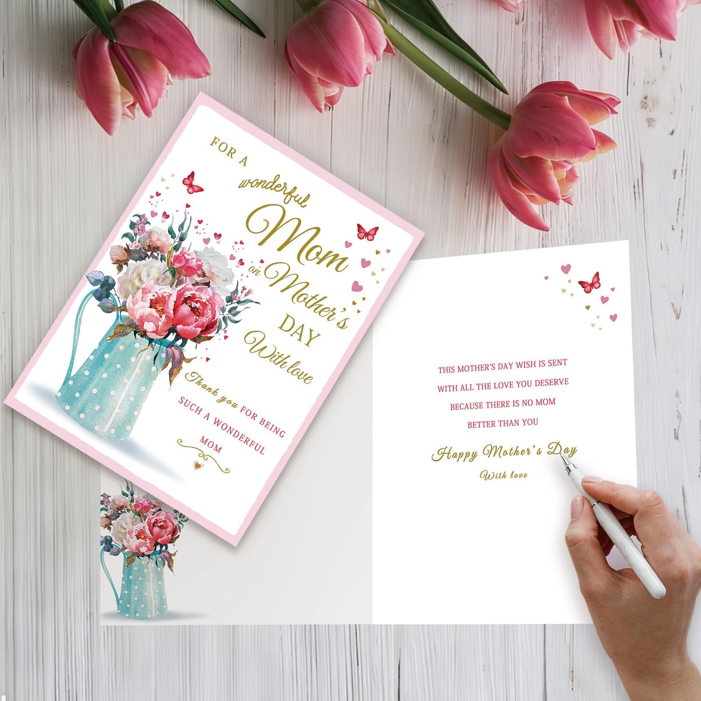 Soupklop Sentimental Mother's Day Card for Mom, Happy Mother's Day Mom Card, Beautiful Floral Mothers Day Gift for Mom from Daughter or Son