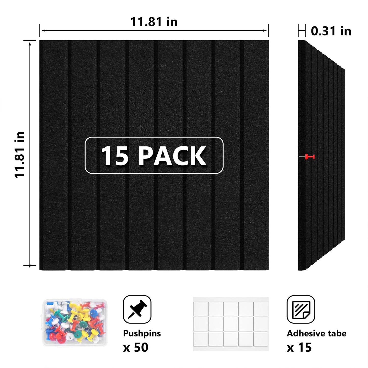 Enayplon Black Felt Board 59" x 36", Large Cork Board for Wall, Felt Wall Tiles 15 Pack, Bulletin Boards for Office, Home, Wall Decor, Pin Boards for Walls