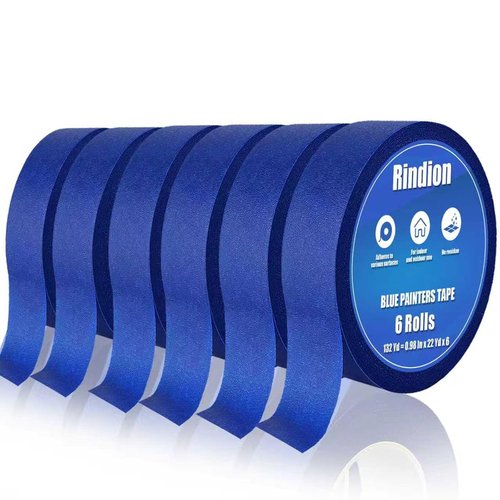 Rindion Blue Painters Tape - Premium Multi-Surface Masking Tape | 132 Yd for Wall Painting & DIY Projects (0.98 in x 22 Yd x 6)