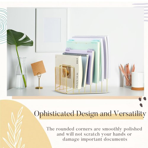 Chivertion 2 Pcs 7 Slot Incline File Sorter Metal Wire Mesh File Racks for Desktop Letter Sorter for Magazine Folder Book Organizer Home Office School Paper Mail Desk Storage Holder(Golden)