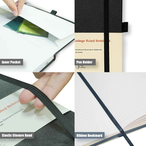 Heture 8 Pack Lined Journal Notebooks,A5 Hardcover Notebooks, 5.5 x 8.3 inch, 100GSM, 160 Pages, Classic College Ruled Notebooks for Writing/Work/Travel/College (Black)