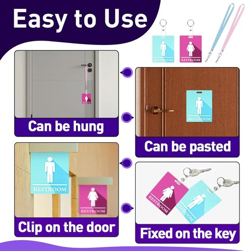 Skiennix 24 PCS Bathroom Passes - Colorful Key Holders with Lanyards for Schools & Businesses | Pink & Blue