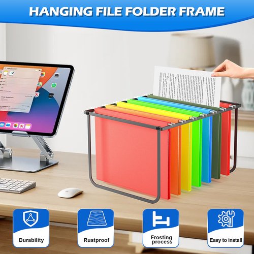 Fun storage Legal and Letter Size Hanging File Folder Frame Desk Organizer Destop Hanging File Frame, Hanging Folder Holder Metal Rack for Filing Cabinet File Drawer, 15.3" L12.4 W9.4 H