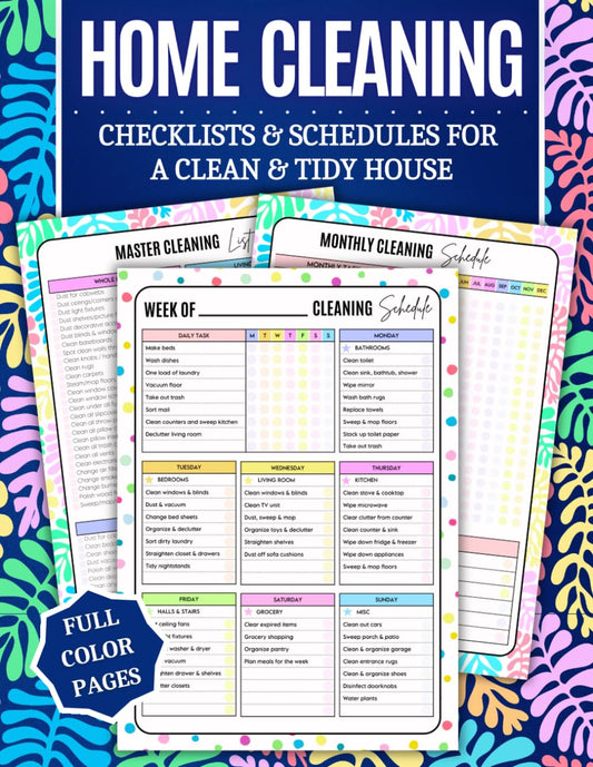 COLOR Home Cleaning Checklist Planner - Organize & Declutter Your Space for Stress-Free Housekeeping