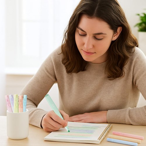 Ouksma Pastel Highlighters Set, 12 Soft Pastel Colors – No Bleed, Quick-Dry Chisel Tip Highlighter Pens for Bible, Journals, Planners, Notes & Books