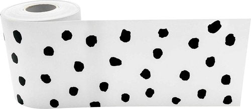 Teacher Created Resources Rustic Wood Bulletin Board Roll TCR77884 and Black Painted Dots Border Trim TCR8910