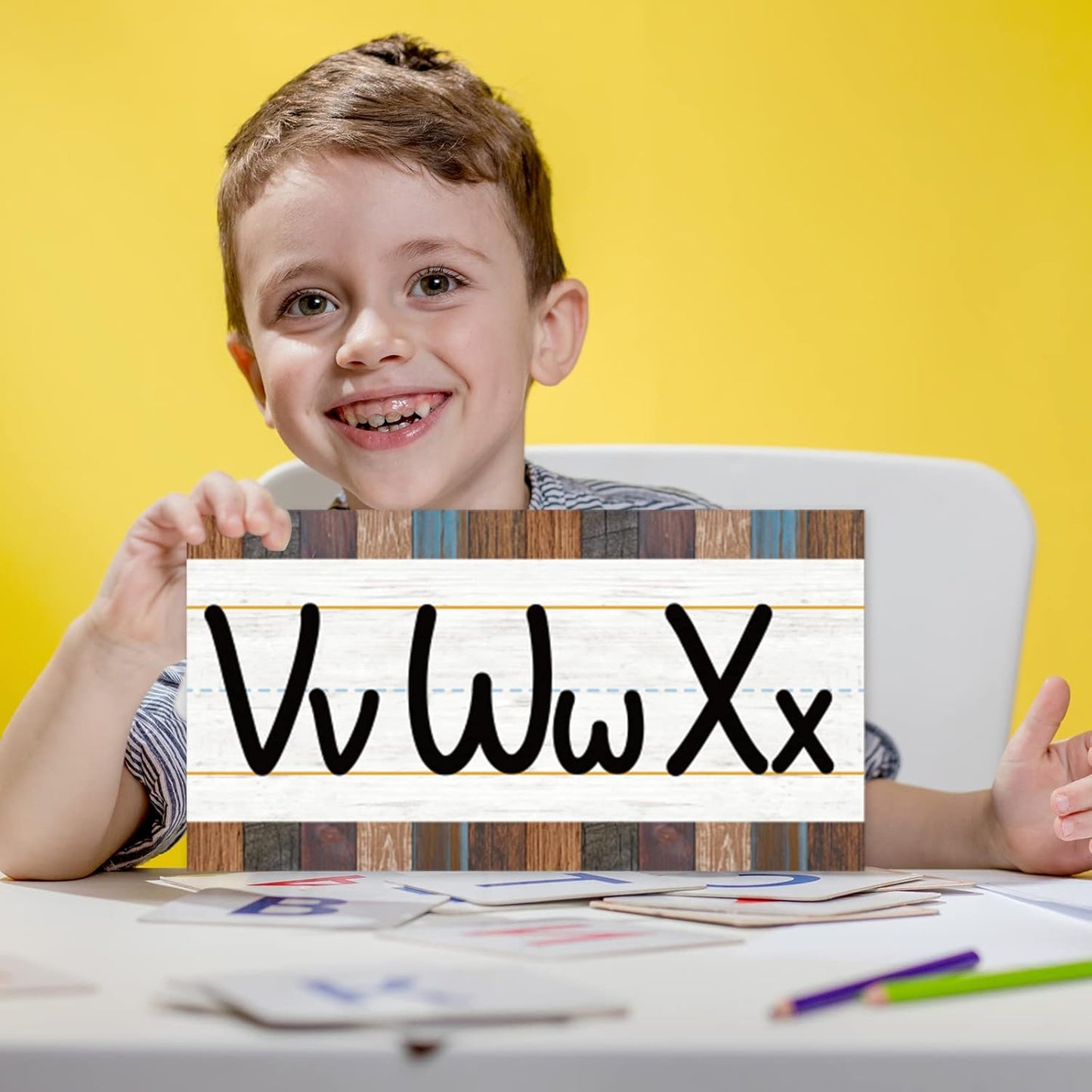 Skiennix Alphabet Bulletin Board Strips Set - 12 Pieces ABC & Number Border Posters for Classroom | Industrial Chic Design