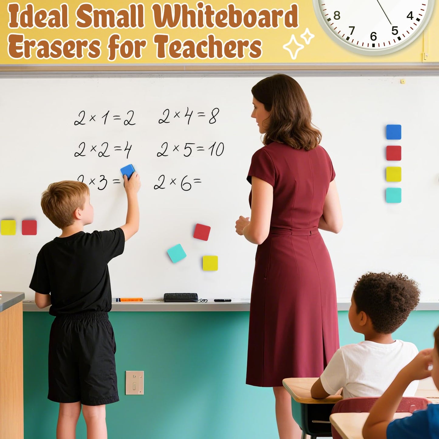 24 pcs Strong Magnetic Whiteboard Erasers - Mini Dry Erase Erasers, Small Chalkboard Cleansers Wiper for Kids and Teachers Classroom Must Haves School Supply Home and Office, Square