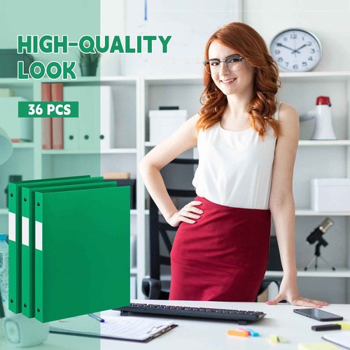 Henoyso 36 Pcs 3 Ring Binder 1/2'' Round Fits Letter Size 8. 5'' x 11'' Paper Plastic Flexible Binder Holds 100 Sheets with 1 Pockets Versatile Organizer for Office Home School (Green)