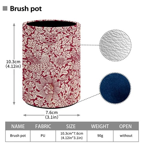 ZCFYGDX William Morris Flower Print Pen Holder Pencil Cup Container PU Leather Desk Organizer Stand Decor Makeup Brush Scissor Holder Decoration Office Desk Home Office Supplies Accessories