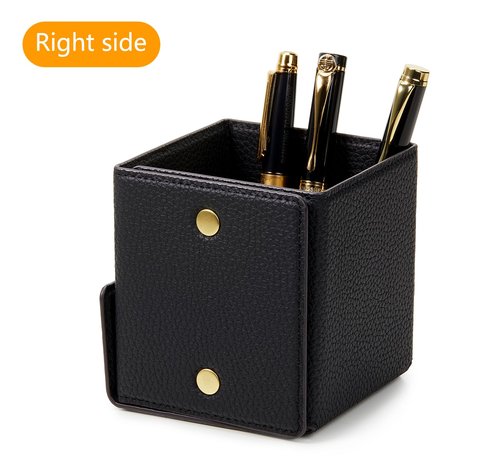 OARIE Vintage Pencil Holders,Pen Cup Microfiber Leather Pencil Cup, Synthetic Leather Pen Pots-Lychee Black(Snaps-Square)