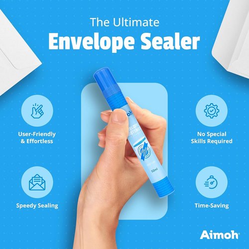 Aimoh Envelope Moistener - Fast-Drying Adhesive Sealer for Envelopes & Letters | 8 Pack (13454)