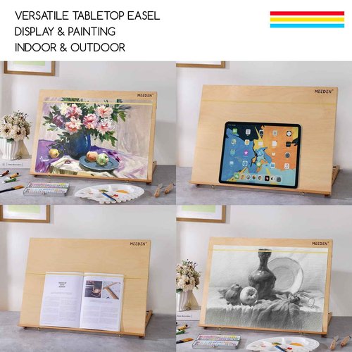 MEEDEN A2 Wooden Tabletop Easel for Painting, 5-Position Adjustable Drawing & Sketching Board with Shoulder Strap, Portable Beechwood Desktop Art Easel Stand for Adults, Artists, Beginners & Student