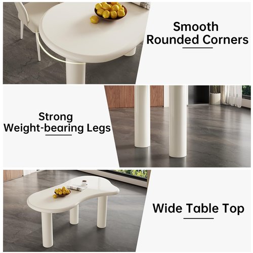 Guyii 62.8" Dining Table Set for 4 Cloud Dining Table with 4 Chairs Irregular Kichen&Dining Table Set for 4 Kichen Table Set for 4 Cream White for Dining Room Kichen Room Restaurant