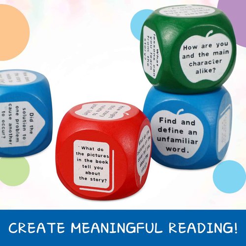 48pcs Reading Comprehension Cubes 3 Colored Language Reading Manipulatives Learning Cube Question Dice Tools for Elementary School Classroom Kids Teacher Teaching Supplies