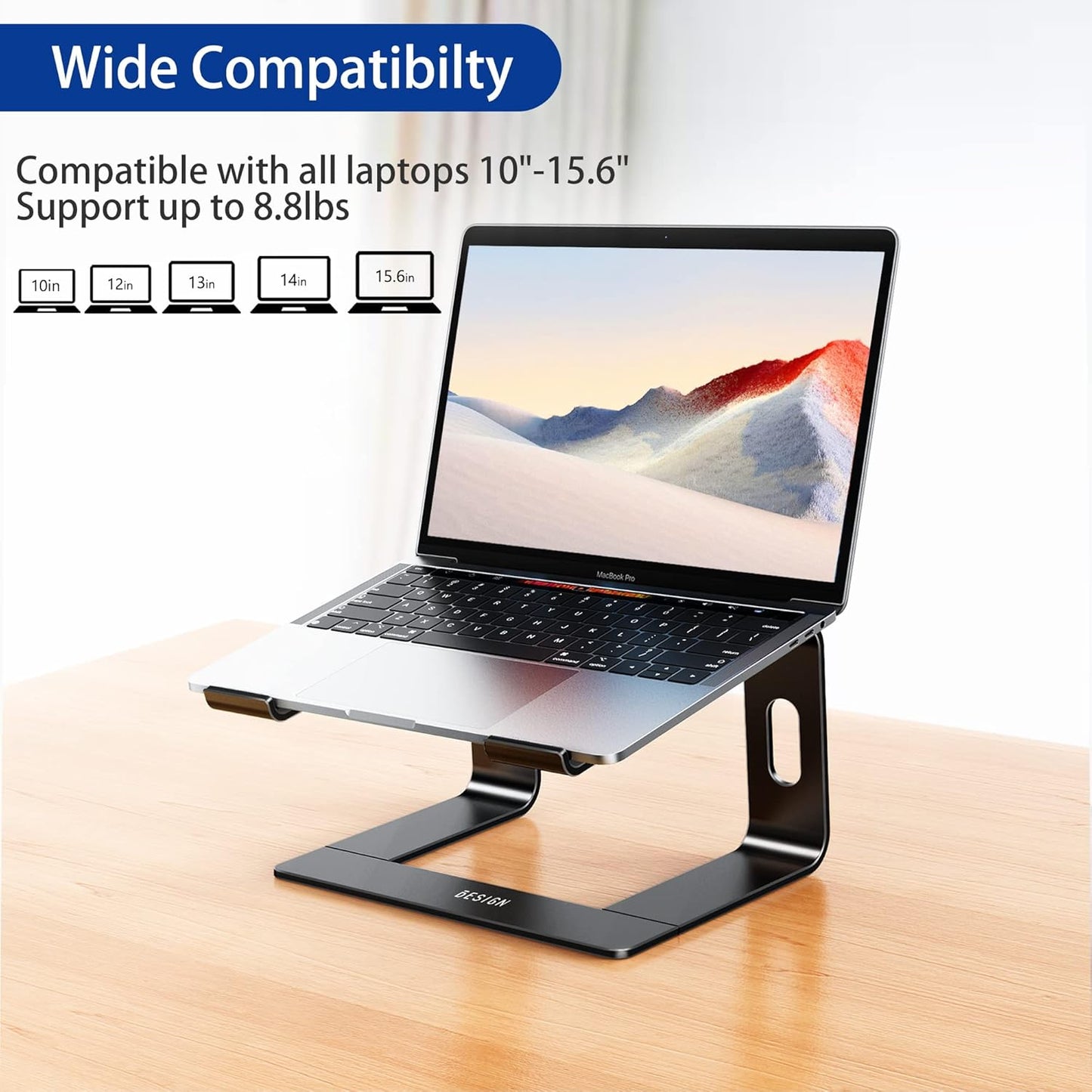 BESIGN LS03 Aluminum Laptop Stand - Ergonomic Detachable Riser for 10-15.6" Laptops | Black