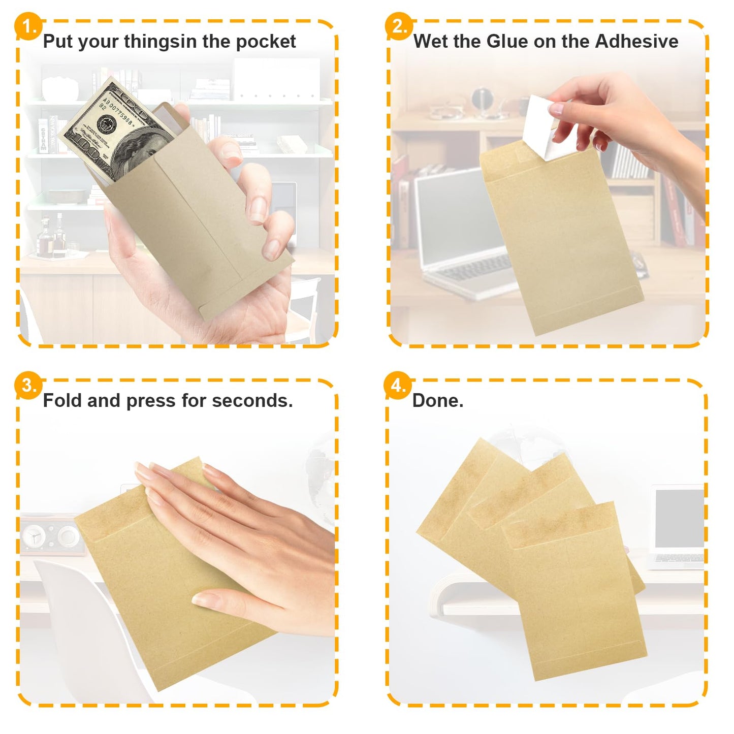 100 Pack Kraft Small Coin Envelopes, 3.23"4.53", Brown, Fully Sealed Seed Envelopes; Mini Envelopes for Office, Home, School