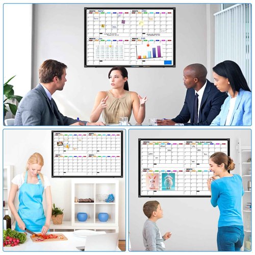 CALENBO 4 Month Dry Erase Calendar for Wall 36" x 24", Magnetic Calendar Whiteboard with Black Aluminum Frame, Magnetic White Board Calendars for Office Home and School