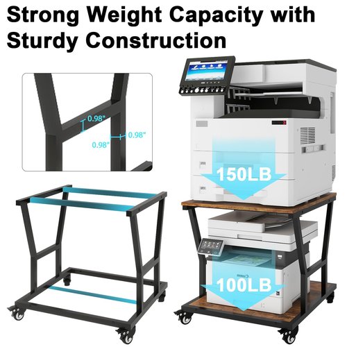 Natwind 2-Tier Large Printer Stand,23.6"x23.6"x29.5" Heavy-Duty Printer Table Cart with Paper Storage Shelf & Wheels,Ideal for Home Office Laser Printers, Copiers (Retro)