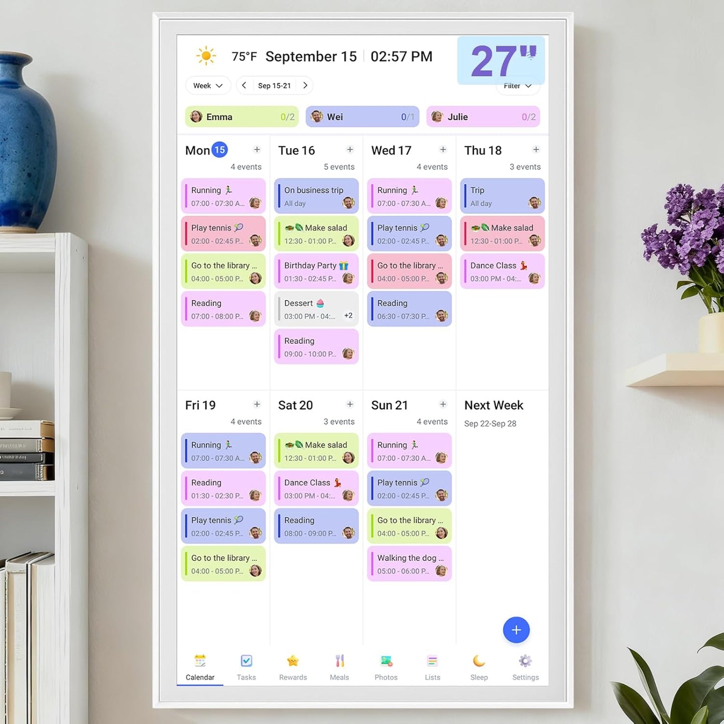 Smart Calendar Max 27-Inch Digital Family Organizer - Interactive Touchscreen Display, Wall Mountable