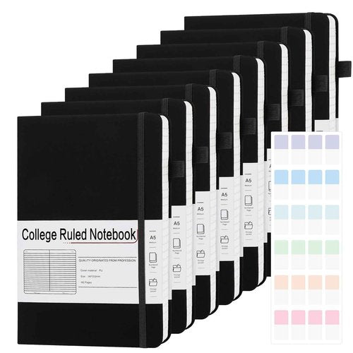 CronElysia A5 Lined Journal Notebooks for Work, 192 Pages, Medium 5.7 x 8.3inch, College Ruled, Vegan Leather Hardcover Journals for Women Men,8 Pack