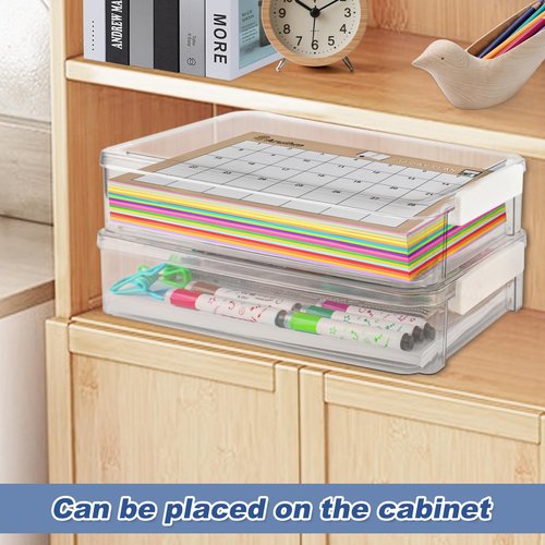 Aruihm 2 Pack Plastic Stackable Storage Box with Lids, Clear, Versatile A4-Sized Storage Suit for A4 Size Paper Storage Documents, School Supplies, Office Essentials