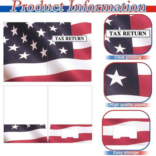 Skyygemm 50 Pcs Income Tax Return Folders 9 x 12 Inch Red White and Blue Tax Envelopes with Two Pocket for Preparer Organizer Office Supplies