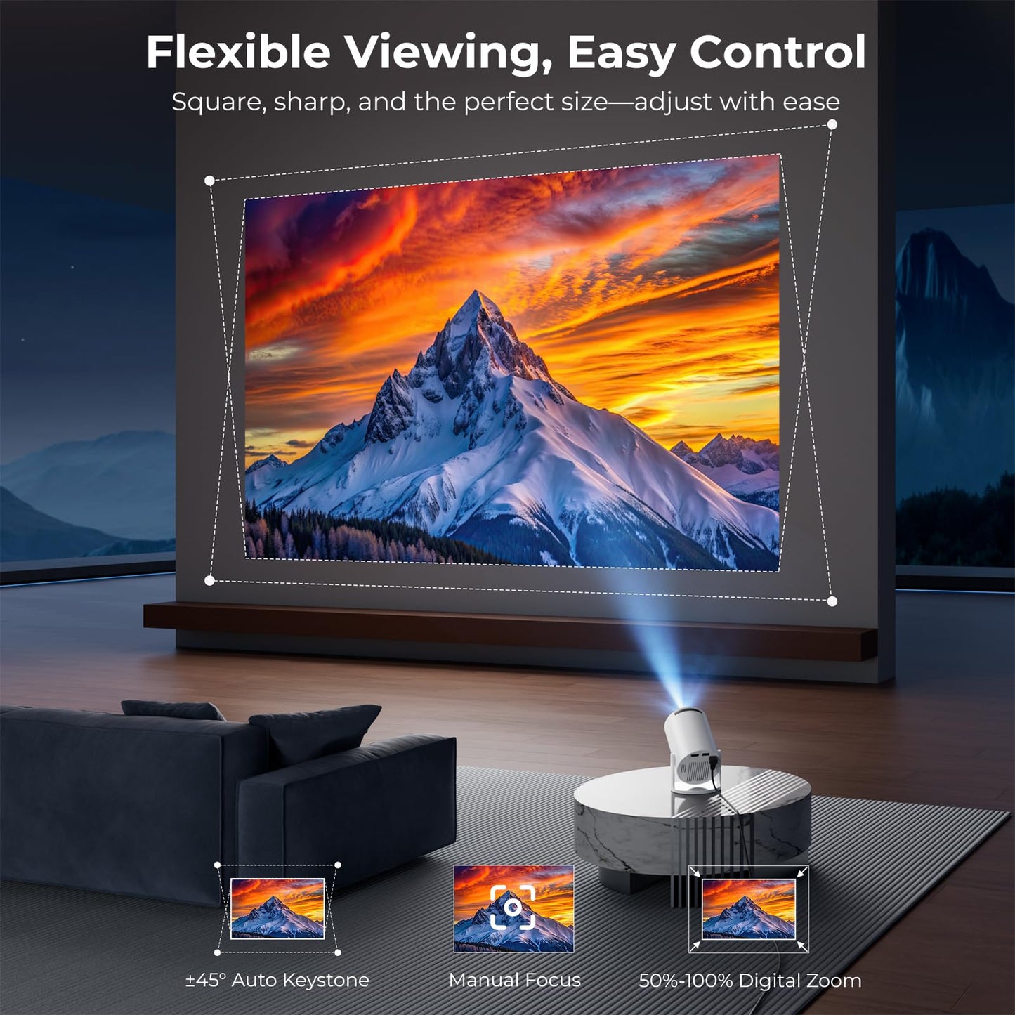 [Built-in Apps] CLOKOWE Mini Projector with WiFi and Bluetooth, 2026 Upgraded 1080P Smart Portable Projector with 180° Rotation, Auto Keystone, Compatible with iPhone/Android/Laptop/TV Stick/HDMI/USB