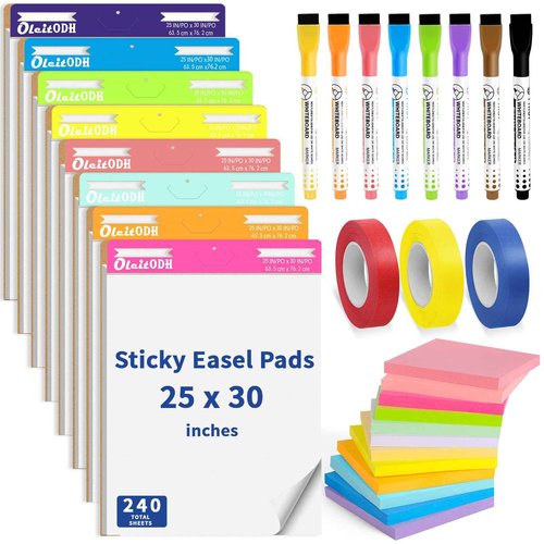 31 PCS Sticky Easel Pad Set, 25 x 30 in Large Note Pads Easel Pads Flip Chart Paper, Anchor Chart Paper, Giant White Sticky Anchor Chart Papers with Sticky Note Masking Tape, Markers,Big Meeting Notes