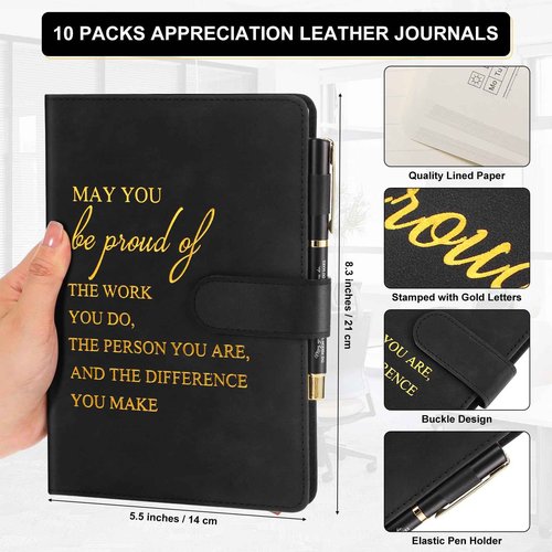 Kosiz 20 Pcs/10 Sets Employee Appreciation Gifts Bulk A5 Leather Notebook and Pen Inspirational Journal with Pen for Christmas Corporate Gifts Coworker Nurse Teacher(Black,May You Be Proud)