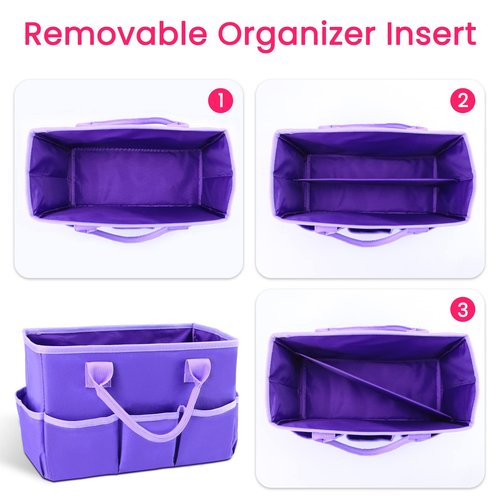 Godery Desktop Tote and Organizer, Teacher Helper Bag for Arts, Books, Stationery, Office Desk Organization, Make-up Storage with Handles for Travel (PURPLE)