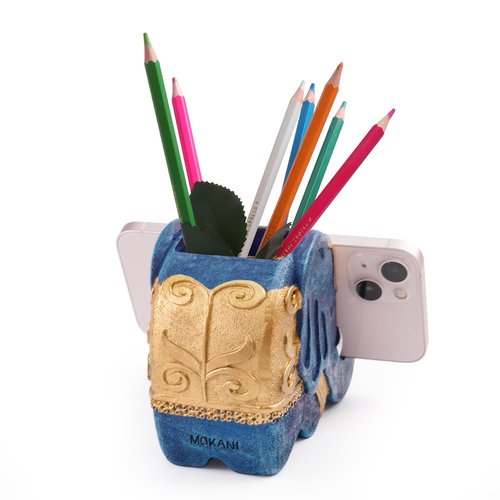 MOKANI Elephant Pencil Holder with Phone Stand, Elephant Gifts for Women Multifunctional Pen Holder Office Desk Organizer Desk Accessories Desk Decor Decorations Thanksgiving Christmas Gifts