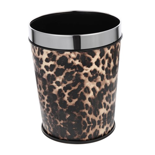 DECHOUS Stainless Steel Trash Can Vintage Small Bathroom Trash Wastebasket Retro Decor Trash Bin with Lid Trash Can with Lid Trash Bucket Garbage Bin Garbage Cans Recycling Bin Pp Leopard
