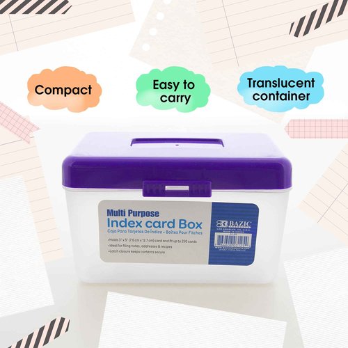 BAZIC Index Card Box 3"x5", Flip Top Utility Plastic Storage Case 250 Cards Capacity, Flash Card Holder Organizer, for Office, 36-Pack