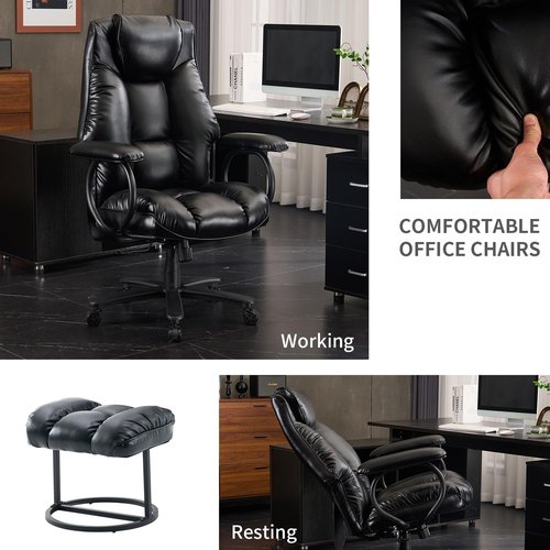 ATMILD Office Chair Big and Tall, High Back Executive Chair with Ottoman, 400 lbs, Ergonomic Office Chair with Padded Armrest, PU Leather (Black)