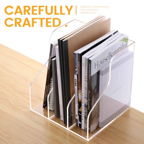 HeZone Desk File Organizer, Acrylic Magazine File Holder with 3 Vertical Compartments Rack File Sorter for Office Home Classroom Desk Organization, Clear…